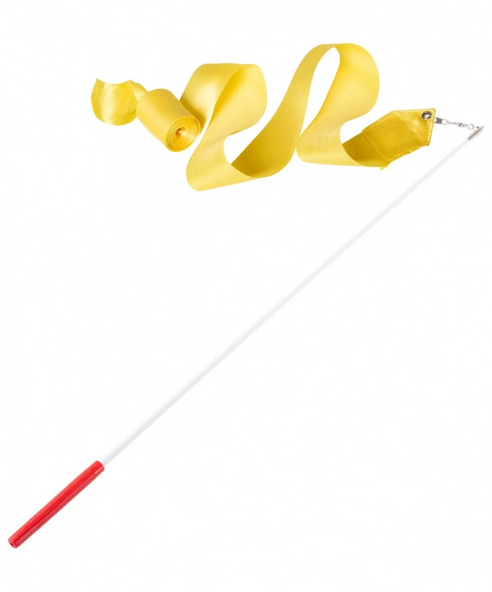 Реальное фото Лента гимн. с палочкой для худ.гимнаст. 4м Amely желтая AGR-201 от магазина СпортСЕ