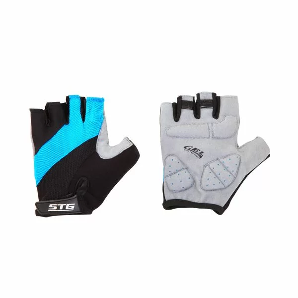 Реальное фото Перчатки STG с защитной гелевой прокладкой застежка на липучке черно-голуб Х66457 от магазина СпортСЕ