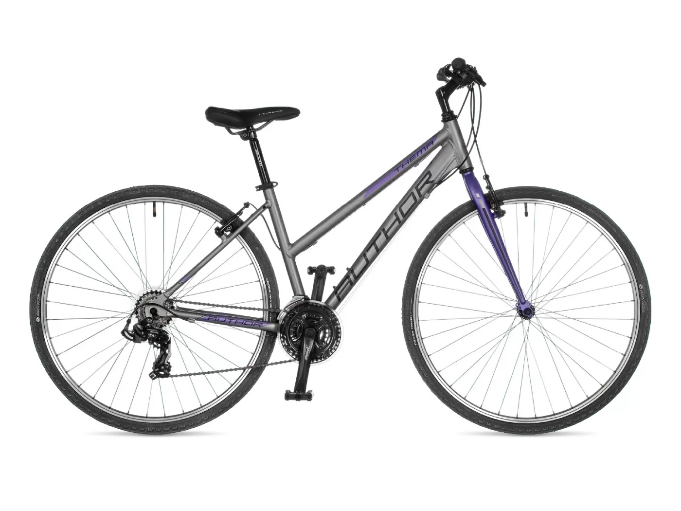 Реальное фото Велосипед женский AUTHOR Thema 2023 Серебряно-фиолетовый от магазина СпортСЕ