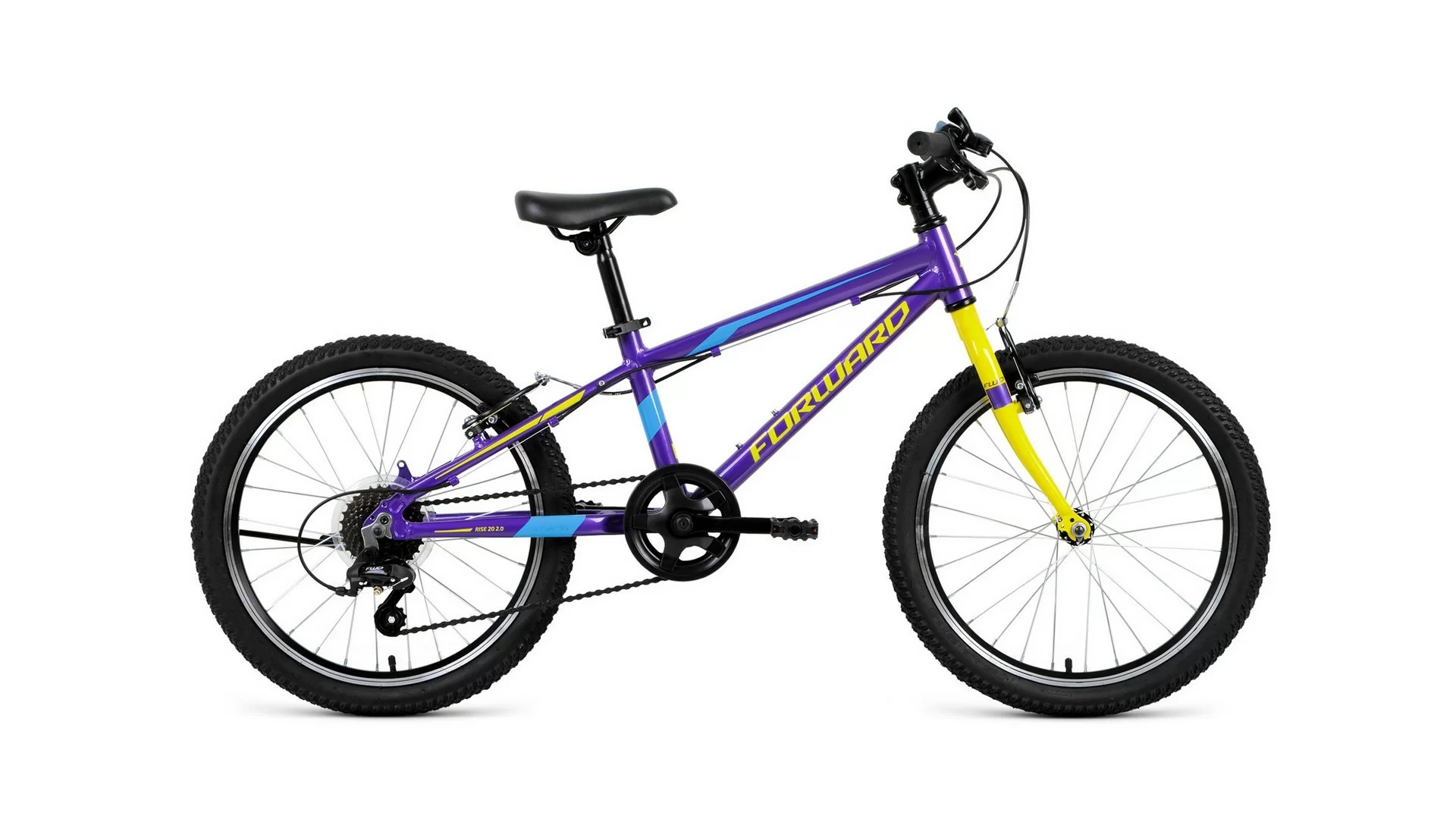 Реальное фото Велосипед Forward Rise 20 2.0 (2020) фиолетовый/желтый RBKW01607004 от магазина СпортСЕ