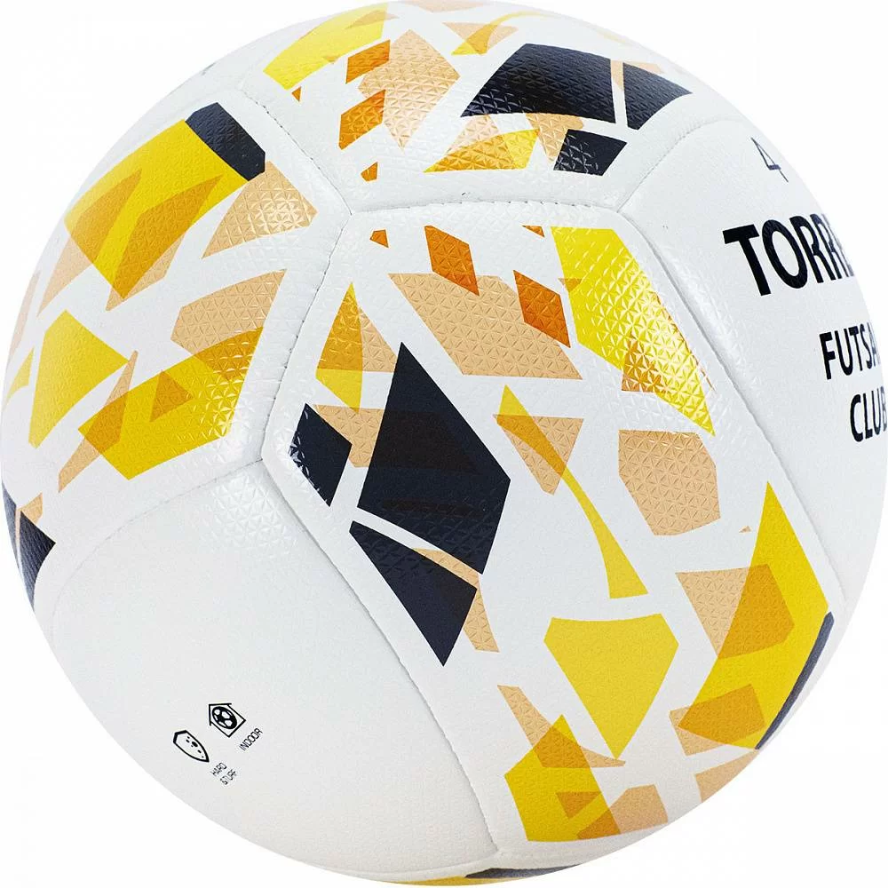 Реальное фото Мяч футзальный Torres Futsal Club №4 10 пан. PU гибрид. сш. бело-зол-чер FS32084 от магазина СпортСЕ