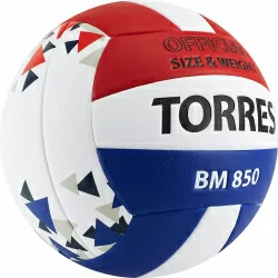 Мяч волейбольный Torres BM850 р.5 синт. кожа клееный  бел-син-крас V32025
