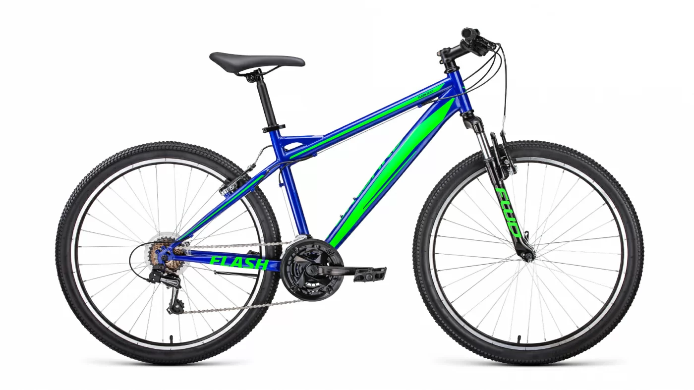 Реальное фото Велосипед Forward Flash 26 1.0 (2022) синий/ярко-зеленый от магазина СпортСЕ