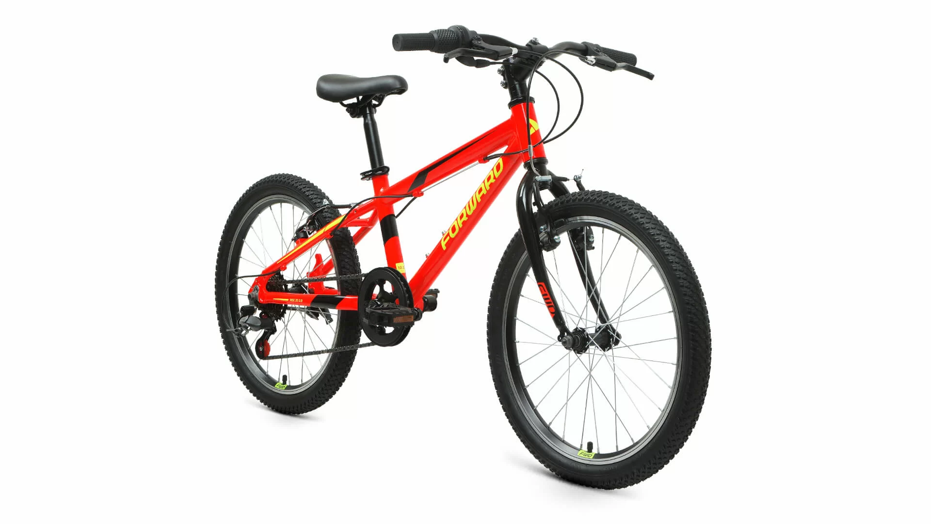 Реальное фото Велосипед Forward Rise 20 2.0 (2022) красный/ярко-желтый RBK22FW20792 от магазина СпортСЕ