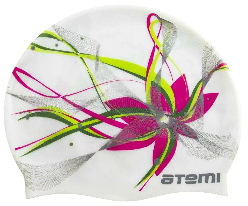 Реальное фото Шапочка для плавания Atemi PSC414 силикон белая цветок от магазина СпортСЕ