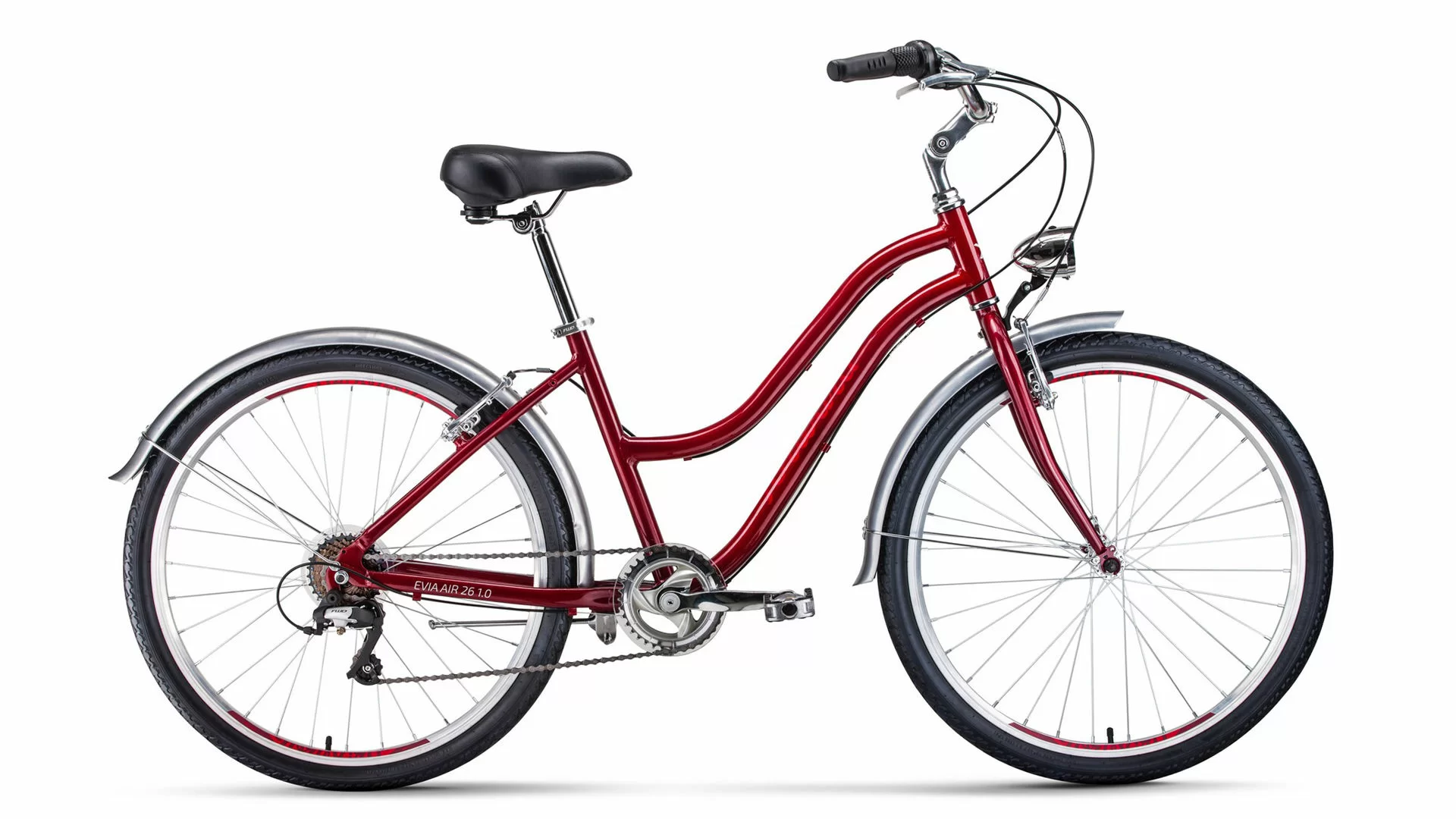 Реальное фото Велосипед Forward Evia Air 26 1.0 (2020) красный/белый RBKW08667003 от магазина СпортСЕ