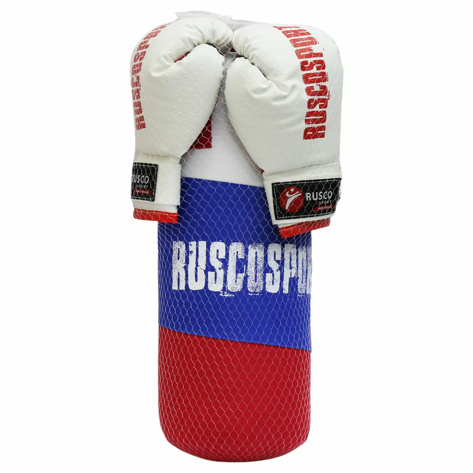 Реальное фото Набор боксерский для начинающих RuscoSport Триколор (перчатки бокс. 6 oz) красный от магазина СпортСЕ