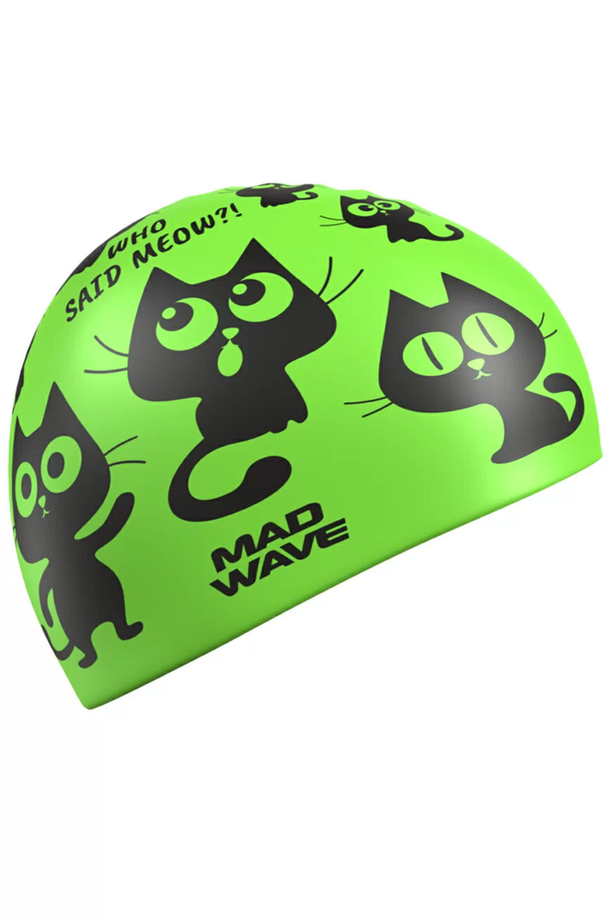 Реальное фото Шапочка для плавания Mad Wave Cats Junior силиконовая green M0574 05 0 00W от магазина СпортСЕ