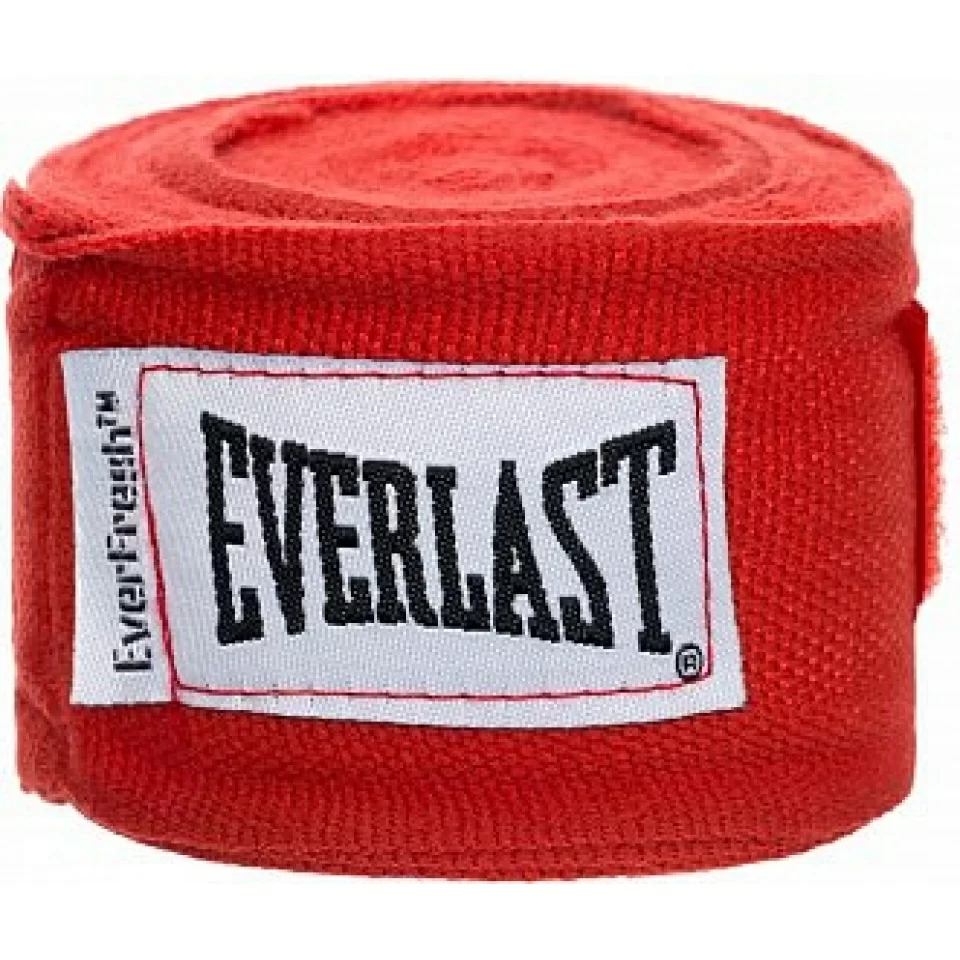 Реальное фото Бинт боксерский 2.5 м Everlast Elastic красный 4463 от магазина СпортСЕ