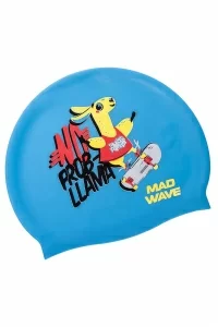 Реальное фото Шапочка для плавания Mad Wave Llama юниорская Azure M0579 10 0 08W от магазина СпортСЕ