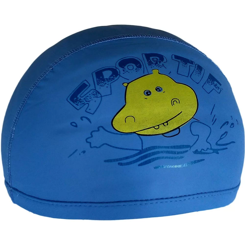 Реальное фото Шапочка для плавания T07671/H10166 ПУ Jr "Бегемот" синяя с рисунком 10014001 от магазина СпортСЕ
