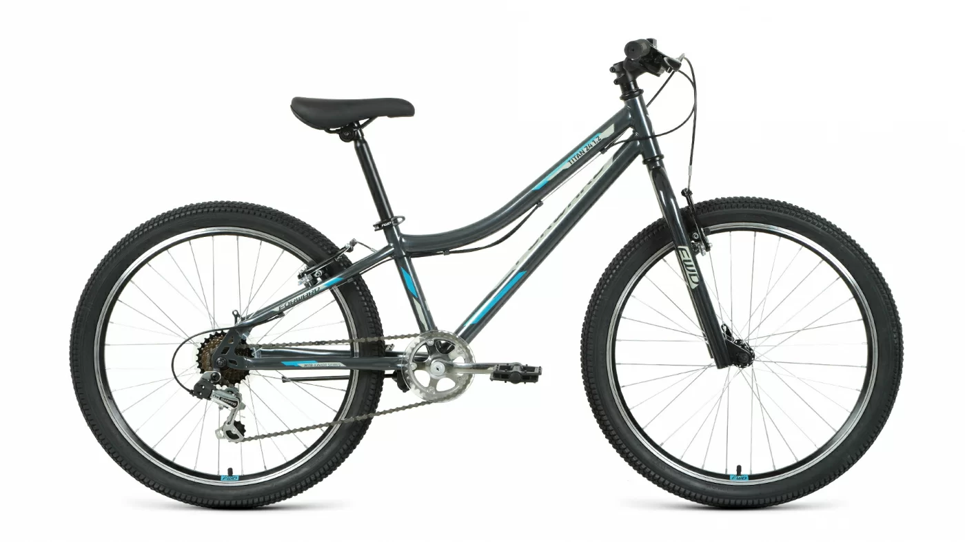 Реальное фото Велосипед Forward Titan 24 1.0 (2022) темно-серый/бирюзовый RBK22FW24018 от магазина СпортСЕ