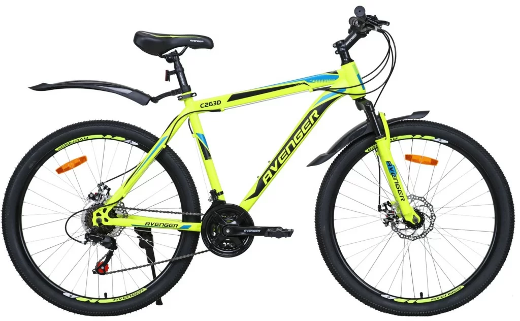 Реальное фото Велосипед 26" AVENGER C263D, желтый неон/синий, 19" от магазина СпортСЕ