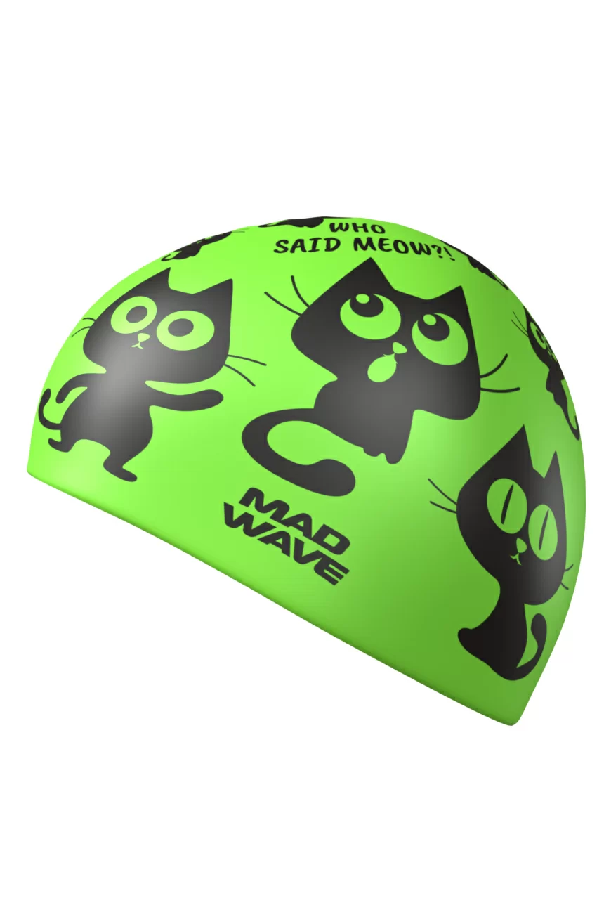 Реальное фото Шапочка для плавания Mad Wave Cats Junior силиконовая green M0574 05 0 00W от магазина СпортСЕ