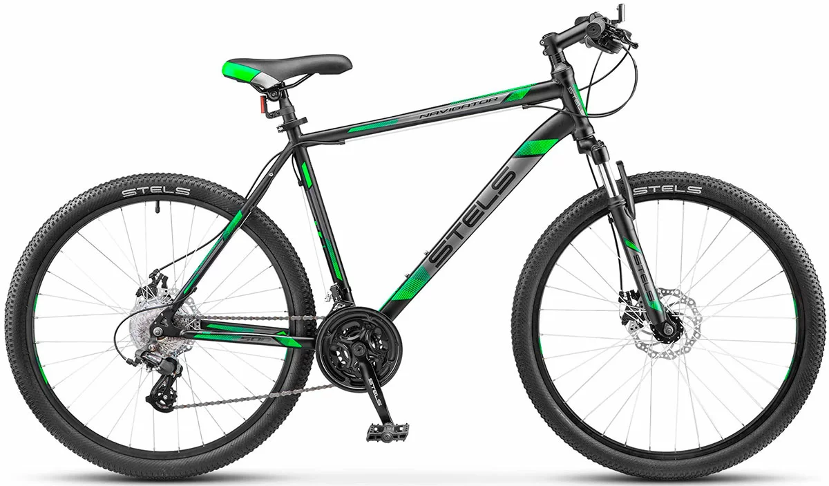 Реальное фото Велосипед Stels Navigator-500 MD 26" черный/зеленый от магазина СпортСЕ