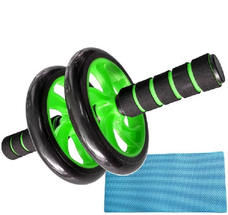 Реальное фото Ролик гимнастический (2 колеса) d-16.5см с неопреновыми ручками зеленый C28957-4 от магазина СпортСЕ