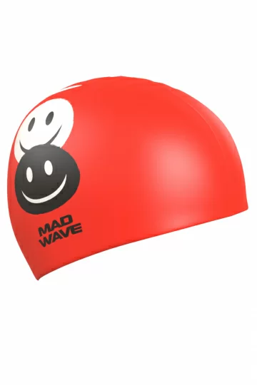 Реальное фото Шапочка для плавания Mad Wave Emoji Junior Red M0573 08 0 05W от магазина СпортСЕ