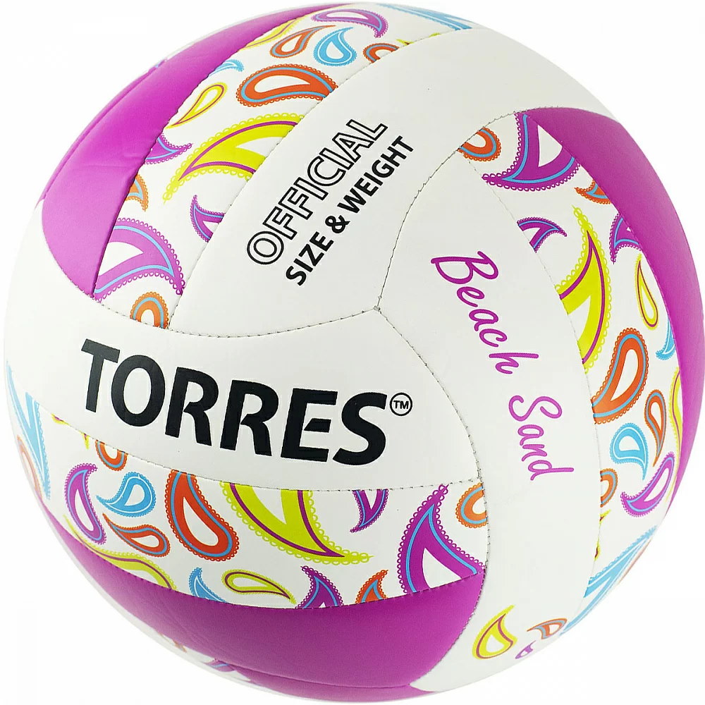 Реальное фото Мяч волейбольный Torres Beach Sand Pink V32085B р.5 синт.кожа (ТПУ) бел-роз от магазина СпортСЕ