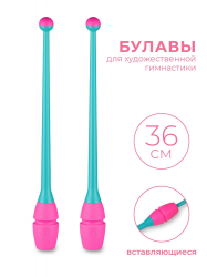 Булавы для гимнастики 36 см Indigo вставляющиеся (пластик, каучук) бирюзово-розовый IN017 Булавы для гимнастики 36 см Indigo вставляющиеся (пластик, каучук) бирюзово-розовый IN017