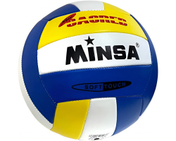 Мяч волейбольный E43202-1 Minsa Soft Touch PVC 2.5 255 гр, клееный бело/сине/желтый