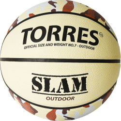 Мяч баскетбольный Torres Slam №7 резина бежево-хаки B02067