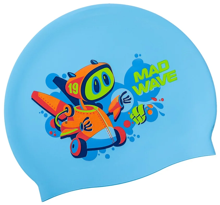 Реальное фото Шапочка для плавания Mad Wave Mad Bot юниорская Azure M0579 15 0 08W от магазина СпортСЕ